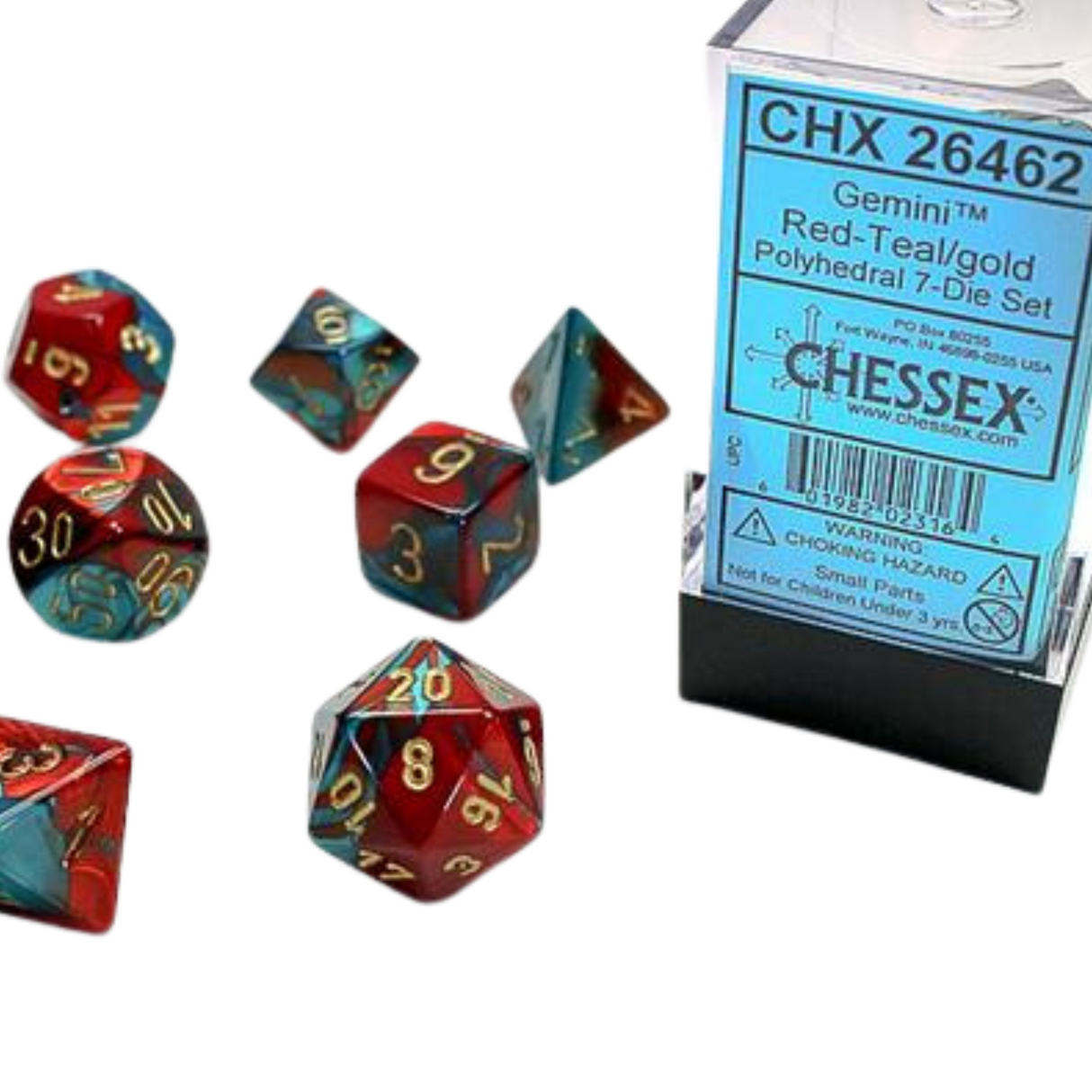 Chessex - Red-Teal with gold Gemini Polyhedral 7-Würfelset - cardcosmos