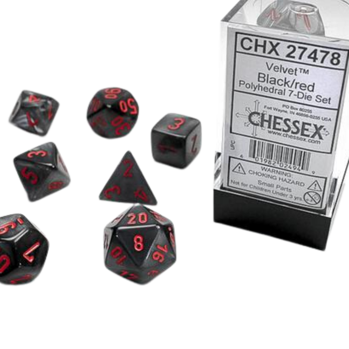 Chessex - Velvet Black w/red Signature Polyhedral 7-Würfelset - cardcosmos