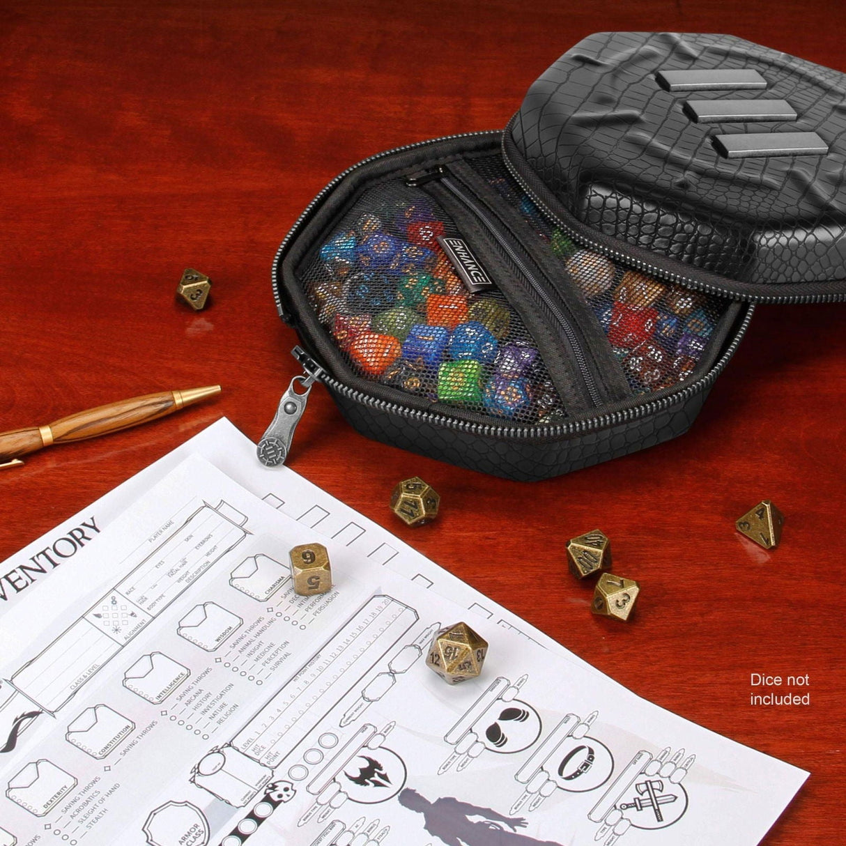 ENHANCE DnD Dice Tray and Dice Case - Dragon Black - cardcosmos