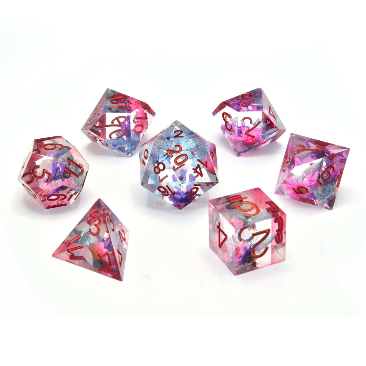 Glassstaff - Floralesence Sharp Edge Resin RPG Dice Set - CritStones Dice - cardcosmos