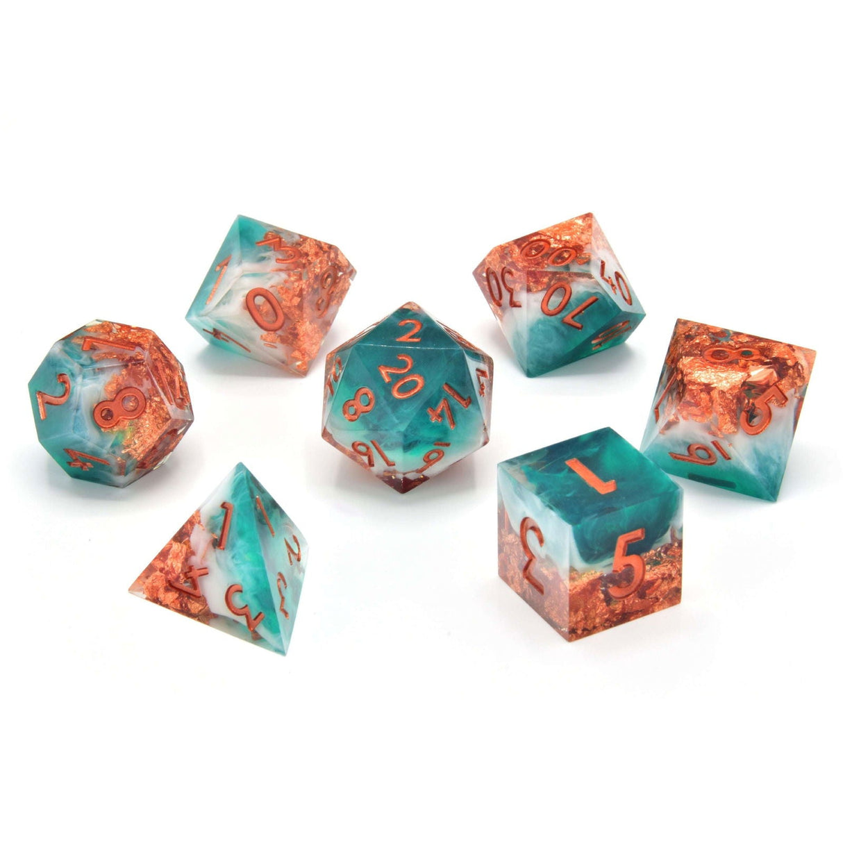 Glassstaff - Mystic Marine Sharp Edge Resin RPG Dice Set - CritStones Dice - cardcosmos