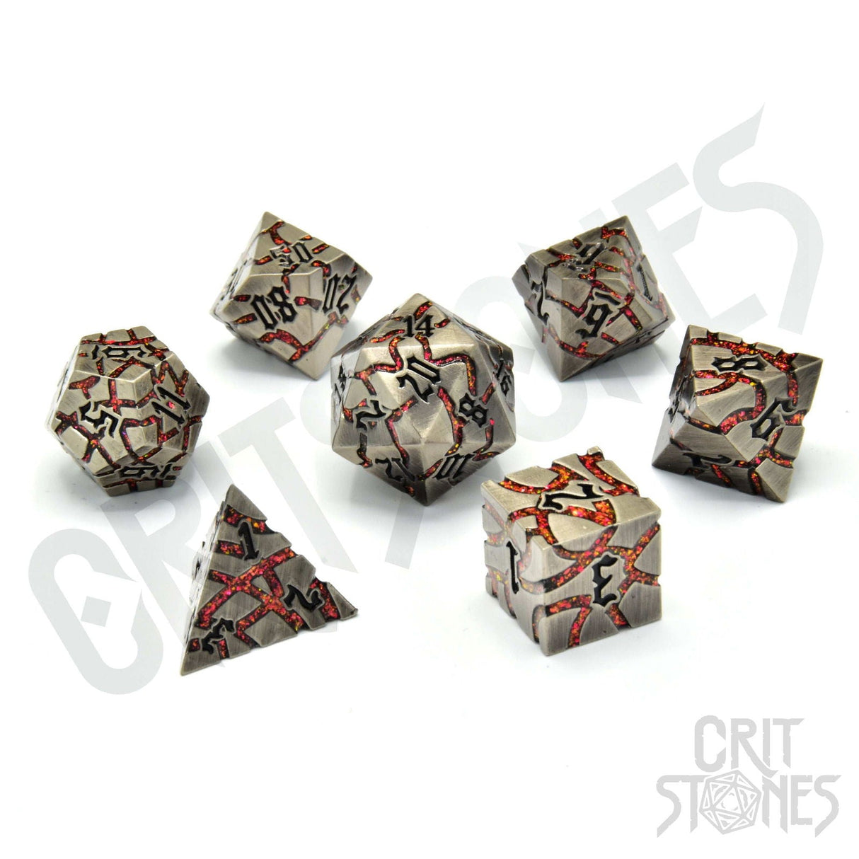 Glassstaff - Pyroclasmic Metal RPG Dice Set - CritStones Dice - cardcosmos