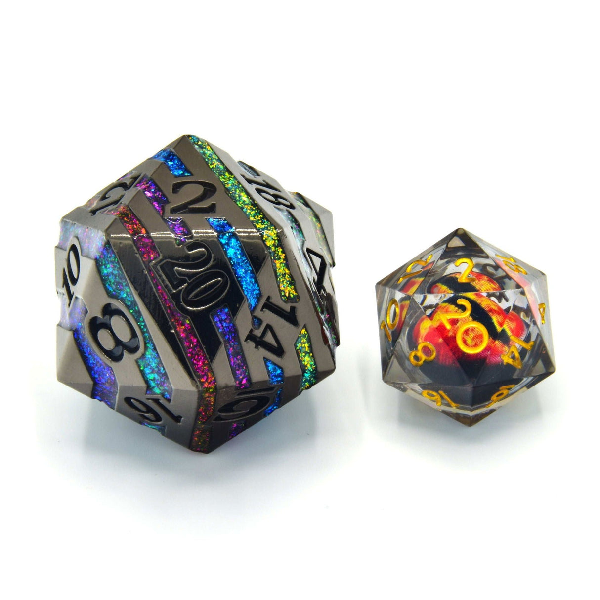 Glassstaff - Rainbow Rift 33mm Metal D20 - CritStones Dice - cardcosmos