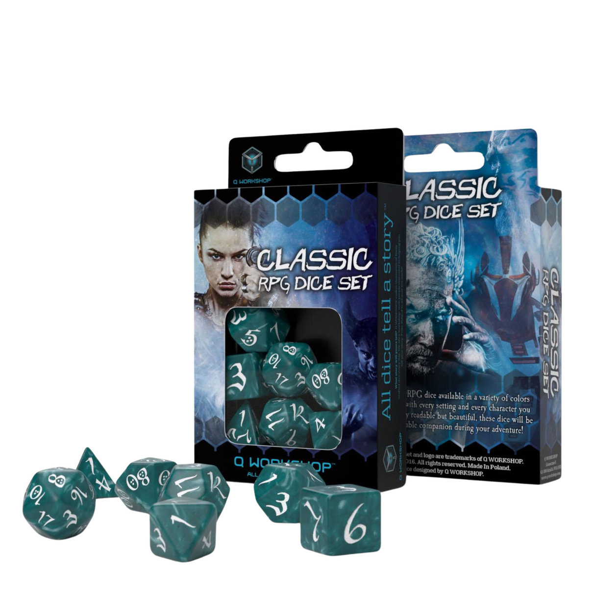 Q Workshop - Classic RPG Stormy & white Dice Set (7) - cardcosmos