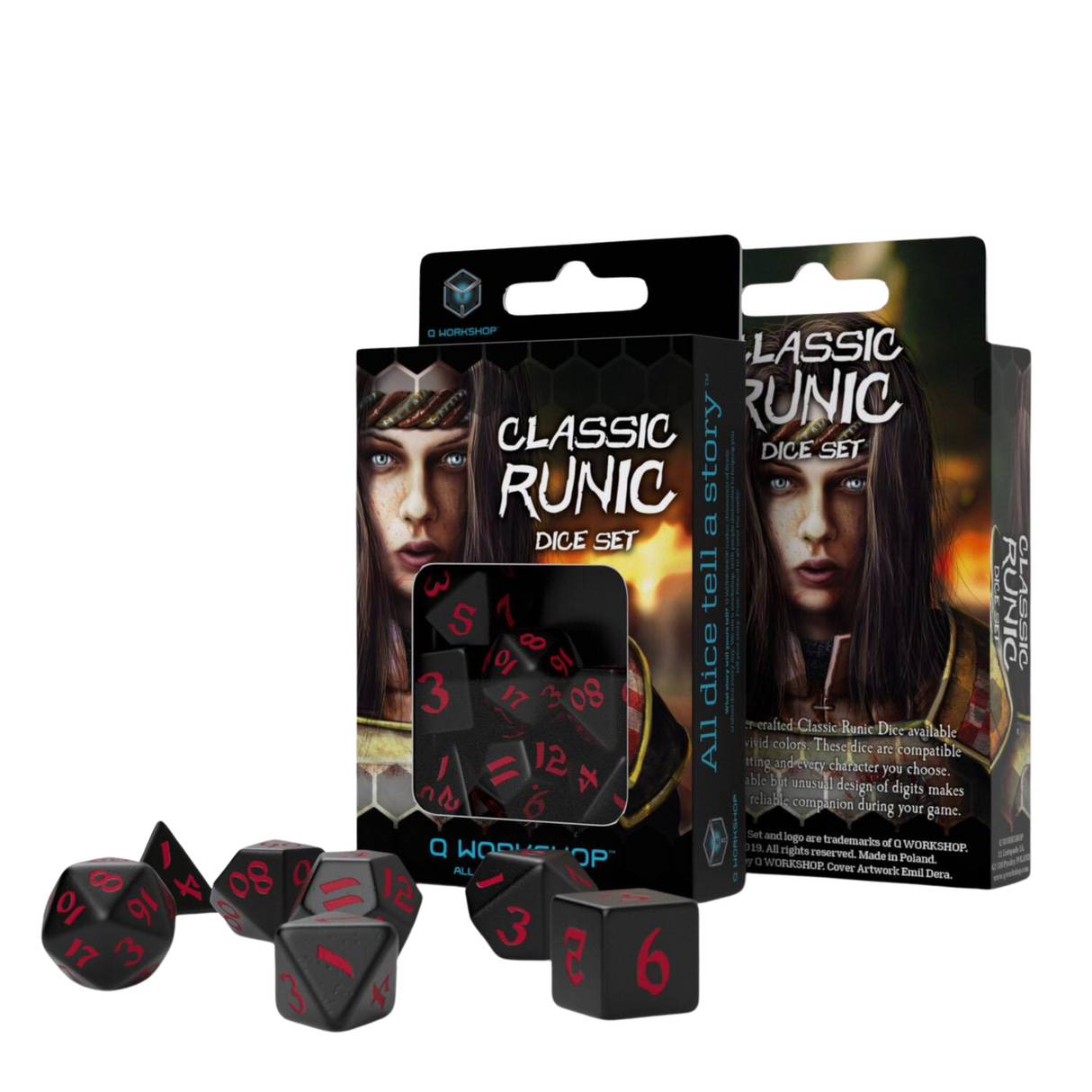 Q Workshop - Classic Runic Black & red Dice Set (7) - cardcosmos