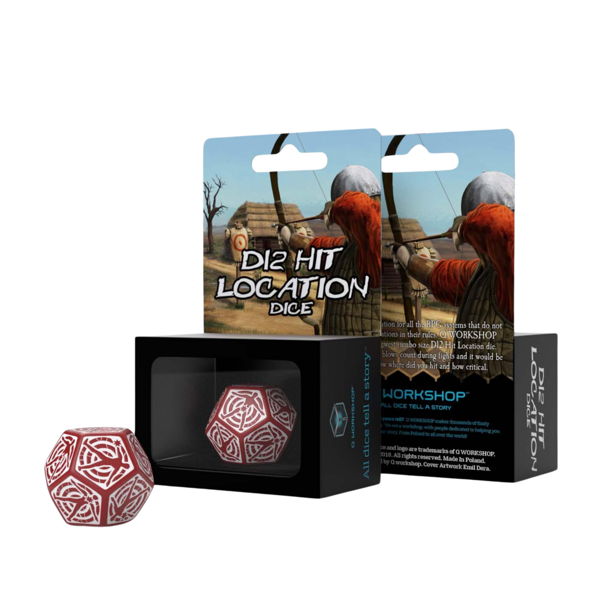 Q Workshop - D12 Hit Location Red & white die - cardcosmos