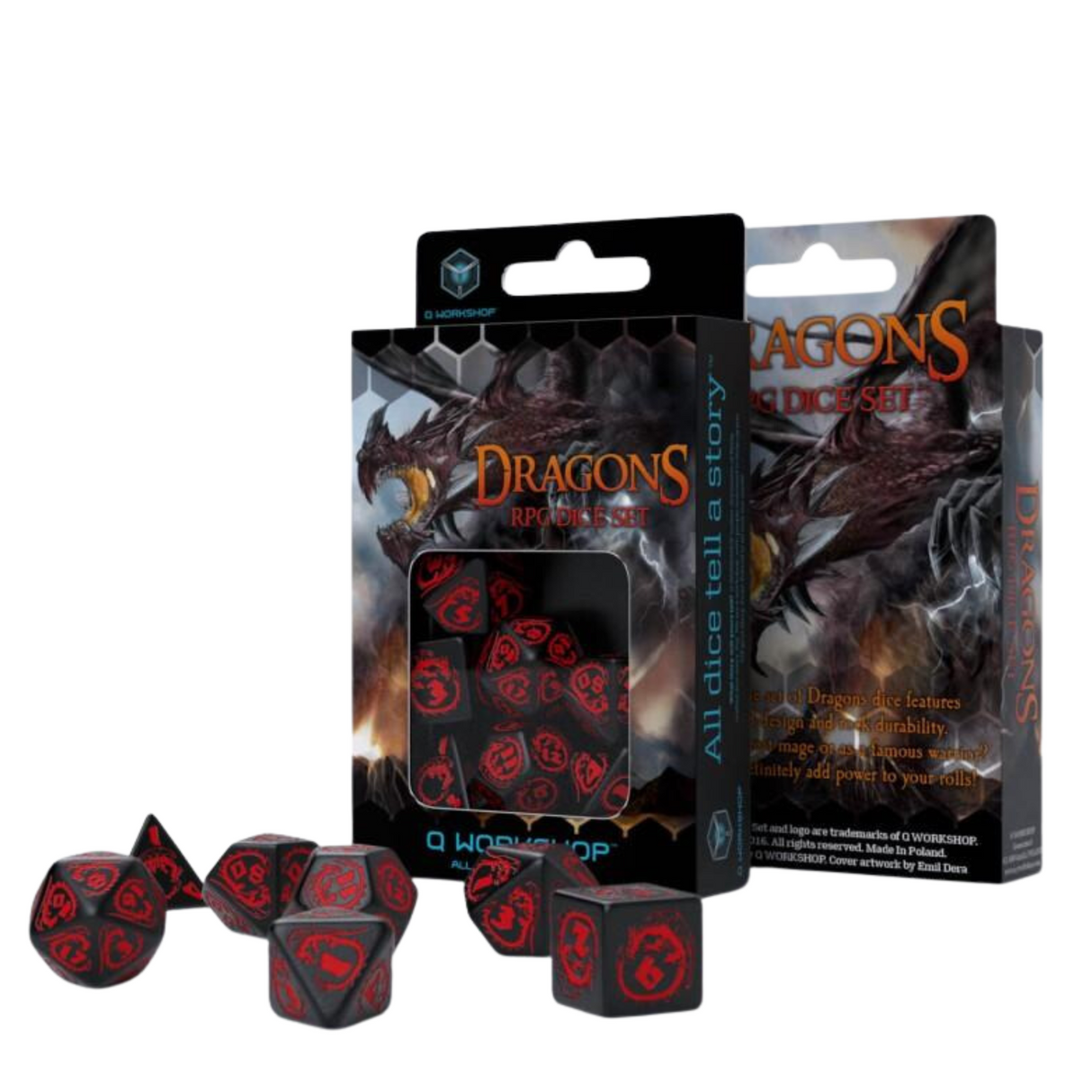 Q Workshop - Dragons Black & red Dice Set (7) - cardcosmos