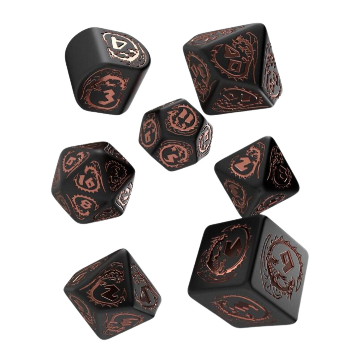 Q Workshop - Dragons Modern Dice Set Obsidian - cardcosmos