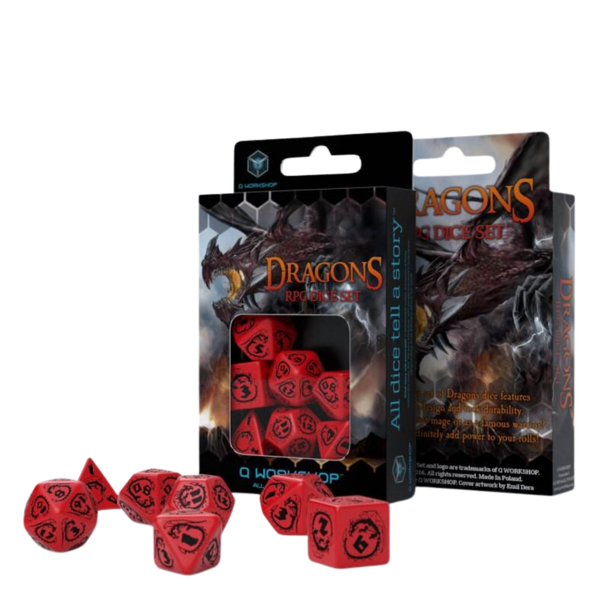 Q Workshop - Dragons Red & black Dice Set (7) - cardcosmos