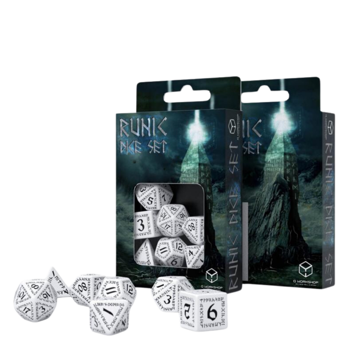 Q Workshop - Runic White & black Dice Set (7) - cardcosmos