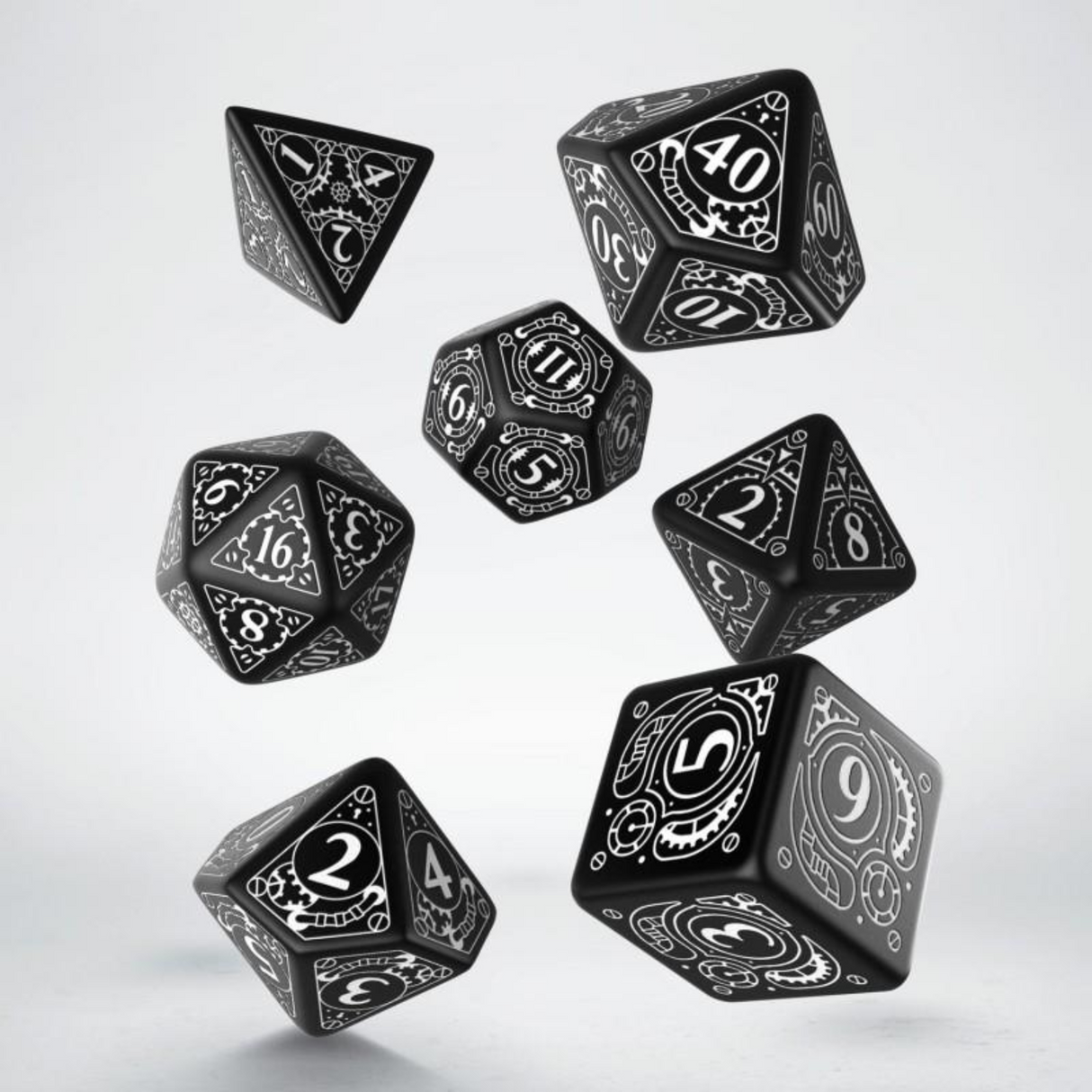 Q Workshop - Steampunk Black & white Dice Set (7) - cardcosmos
