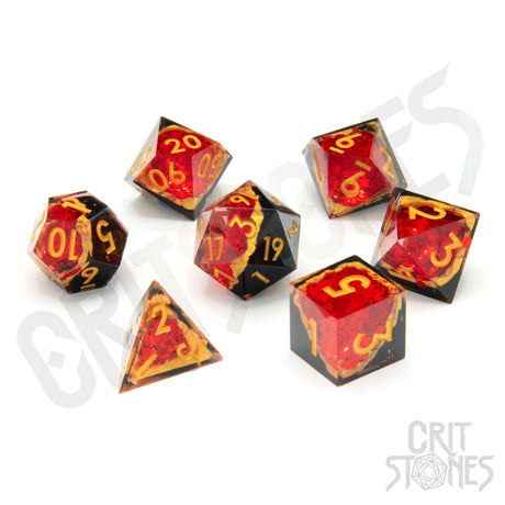 Glassstaff - Gemcutter's Ruby Geode RPG Dice Set - CritStones Dice